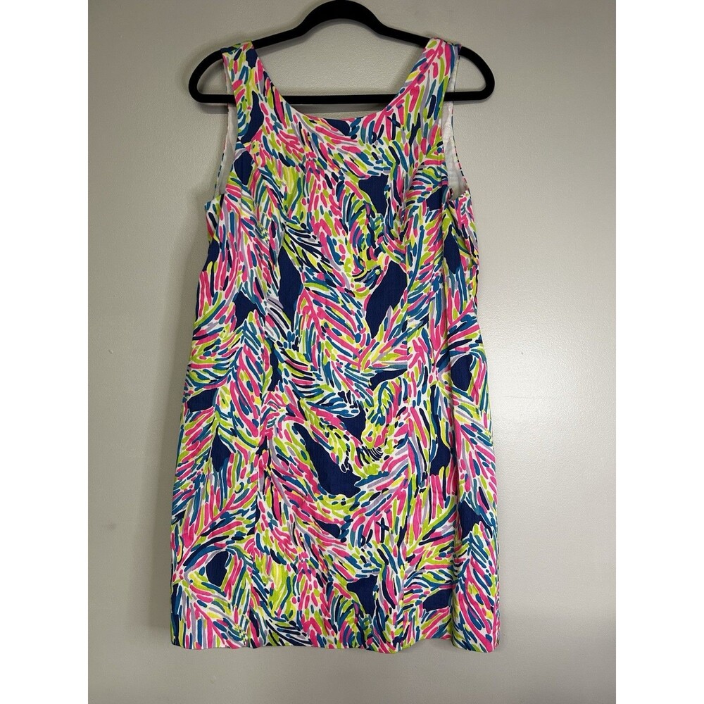 Lilly Pulitzer "Cathy" shift dress vibrant, colorful palm pattern Size 12 Summer